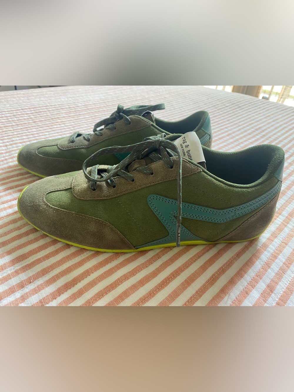 rag & bone Retro Runner Slim Olive Green Suede Sneakers, Size 40 (Women’s 9)
